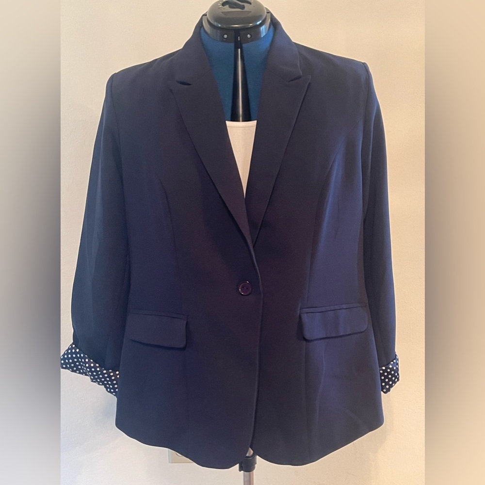 City Chic Navy Blazer with navy and white polka dot lining. Like new. - Picture 3 of 5